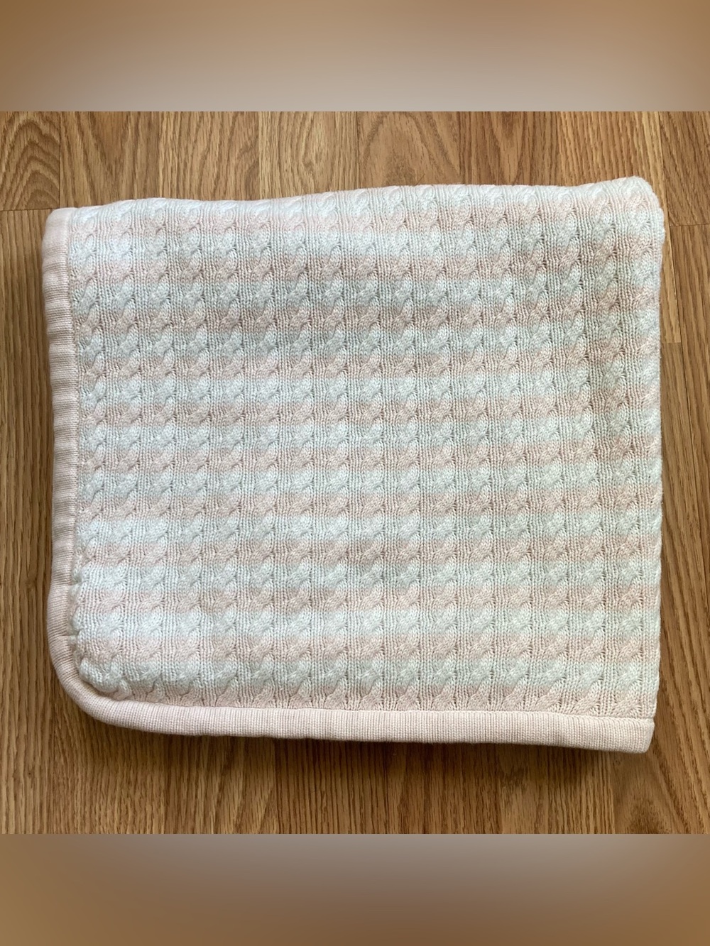 Angel Dear Baby Blanket Cable Knit Pink White Sherpa Back  27 x 30.